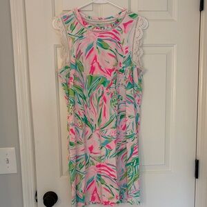 Lilly Pulitzer Sleeveless Tropical Print Shift Dress in Pink & Green